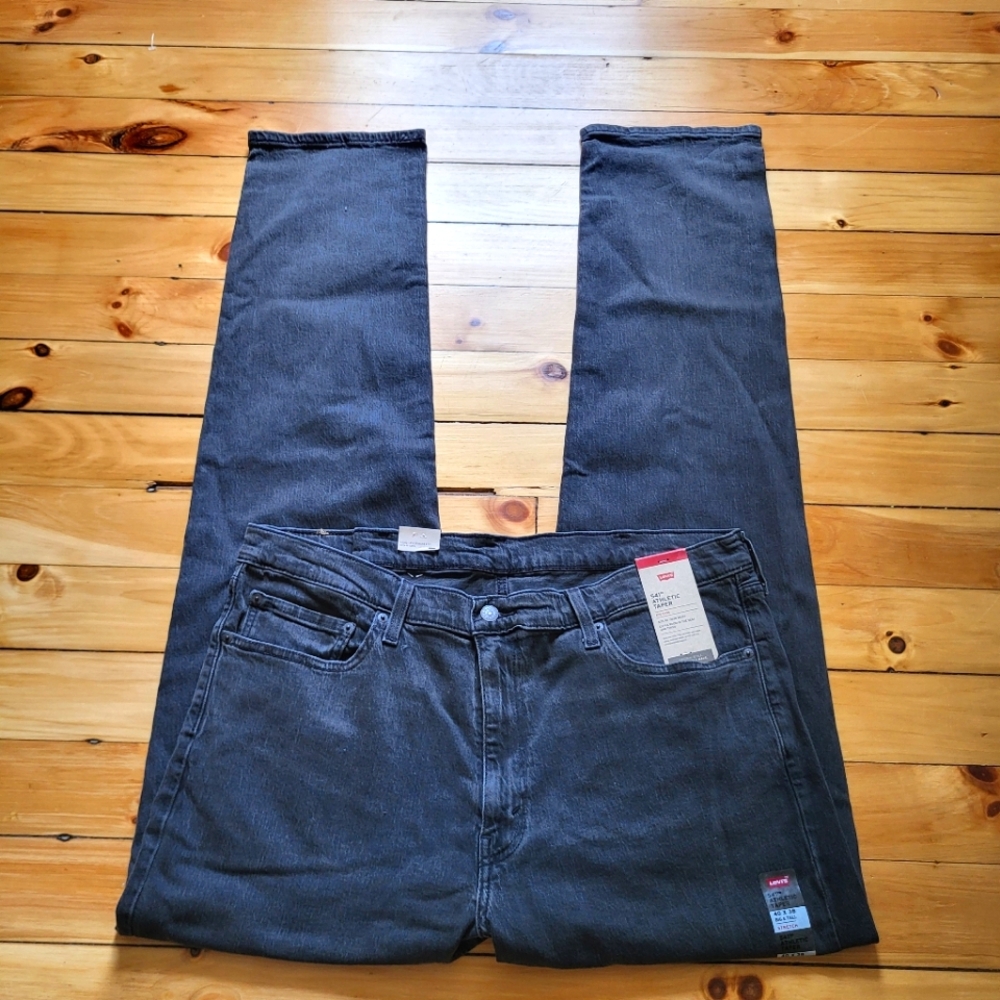 New Levis 541 Jeans Mens 40/38 Athletic Fit Taper Gray Denim Stretch Preppy Logo